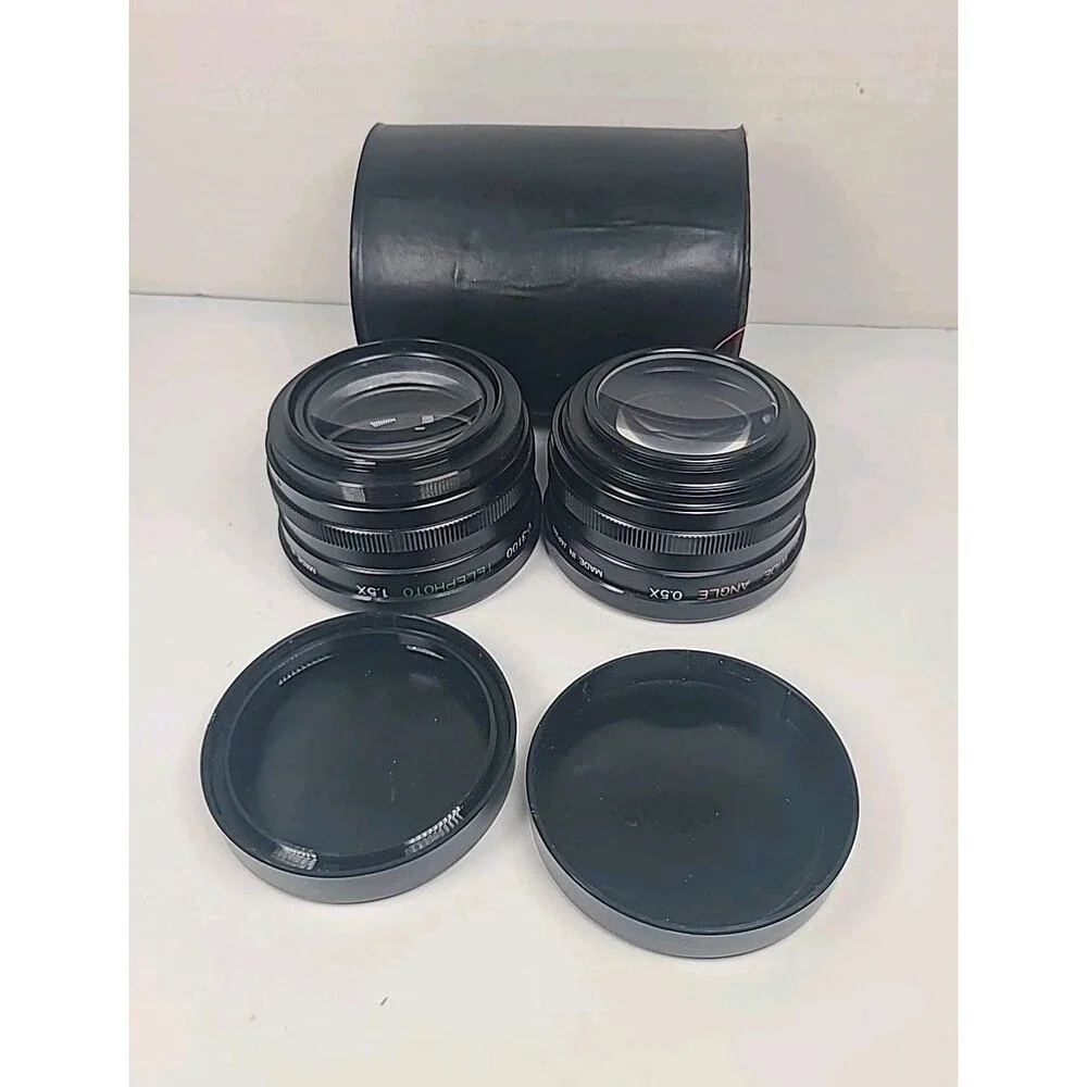 Set of 2 Ambico Video V-3100 Telephoto 1.5X & Wide Angle 0.5X Lenses W/case